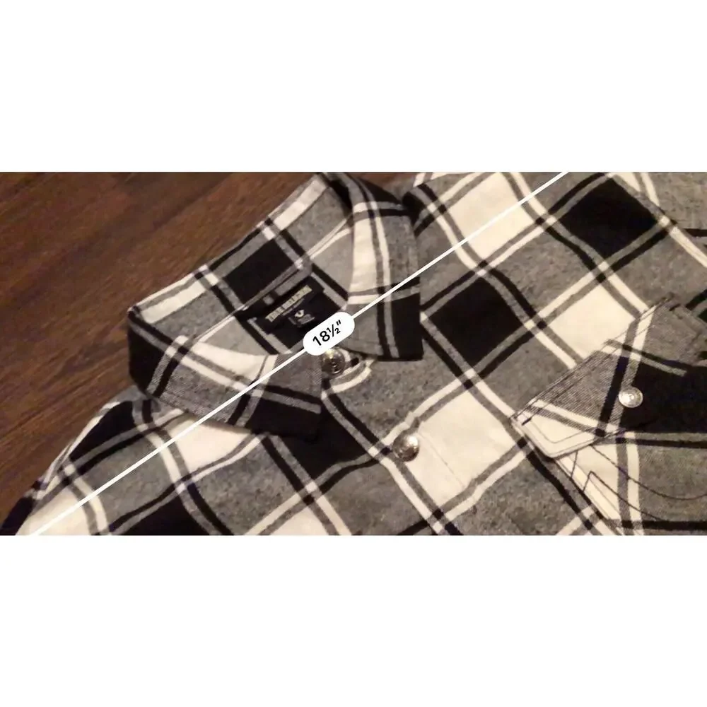 RareTrue Religion Flannel Shirt Plaid L Snap Western Logo On Pockets Mens Sz XL